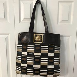 Multicolor Patent Leather & Fabric Tory Burch Tote